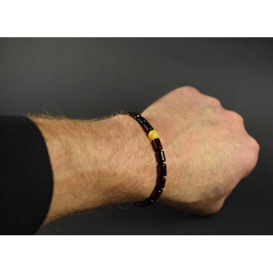 Men's women's healing bracelet made of dark cherry polished amber beads