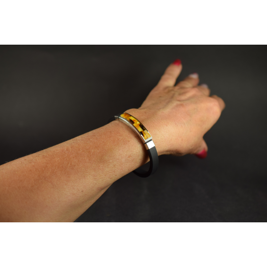 Amber Bracelet, Multi colour Amber Gemstone Armband, with Amber Decor Element 