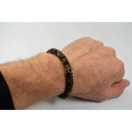 Genuine Baltic Amber men's bracelet made from raw amber