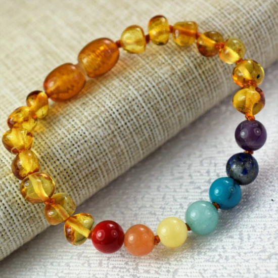 Baltic amber baby teething  bracelet/ anklet, rainbow color bracelet, chakra amber bracelet