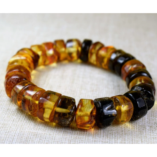 Large Amber Bracelet for Men or Women/ Elastic amber bracelet