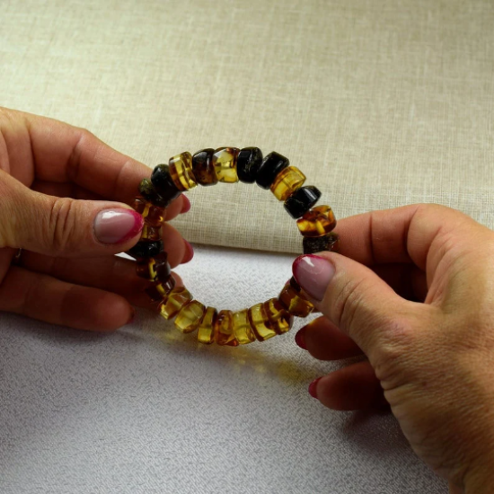 Large Amber Bracelet for Men or Women/ Elastic amber bracelet