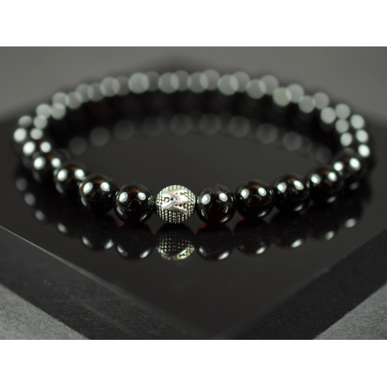 Men's healing amber bracelet made of black polished amber beads