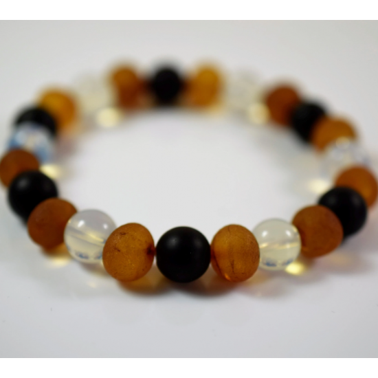 Genuine Baltic Amber bracelet with Moon stone and Onyx Men and Women