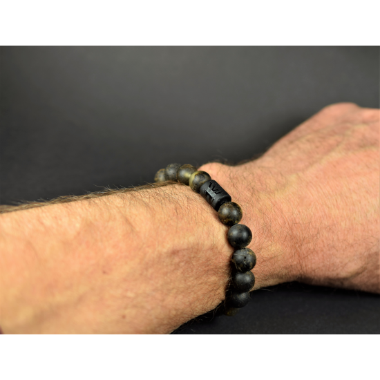 Men's healing amber bracelet made of dark unpolished amber beads
