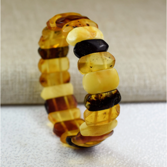 Unpolished Amber bracelet from natural Baltic amber beads/ Elastic amber bracelet