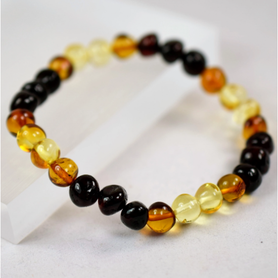  Baltic Amber Multicolored Elastic Bracelet For Women's / Beautiful Gift for Mom