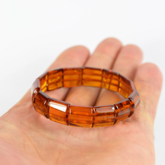 Narrow Elastic Amber bracelet cognac color/ Elastic amber bracelet