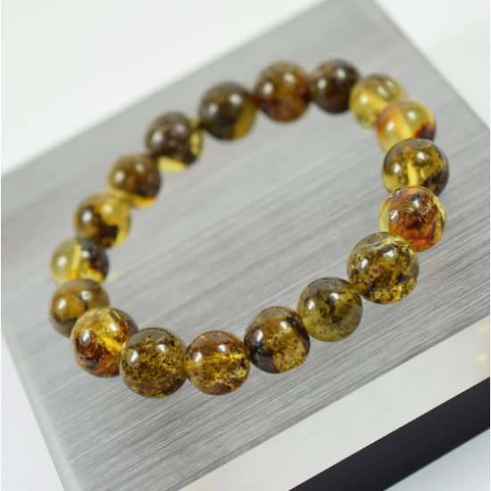 Amber Bracelet in Round Mud Color with a Piece of Amber