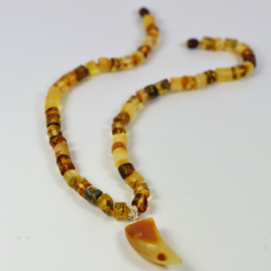 Amber necklace for men and women with talisman, amber horn