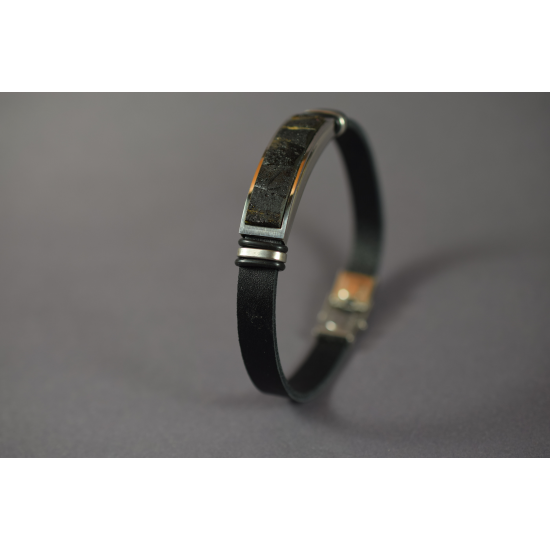 Leather bracelet with black raw amber, Leather Handmade Bracelet