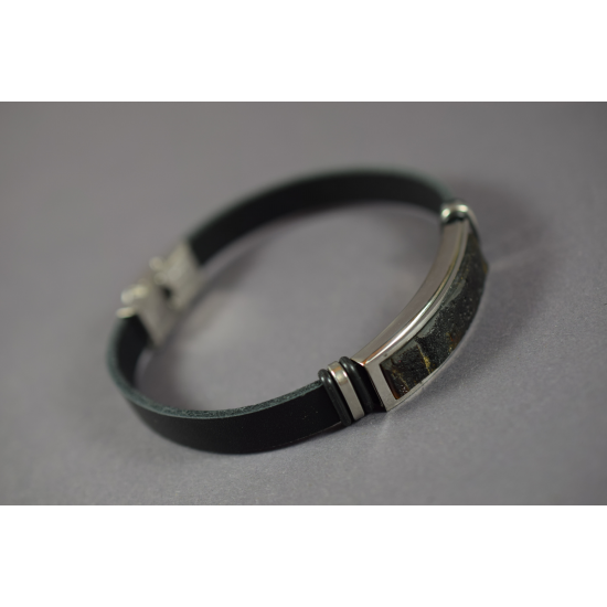 Leather bracelet with black raw amber, Leather Handmade Bracelet