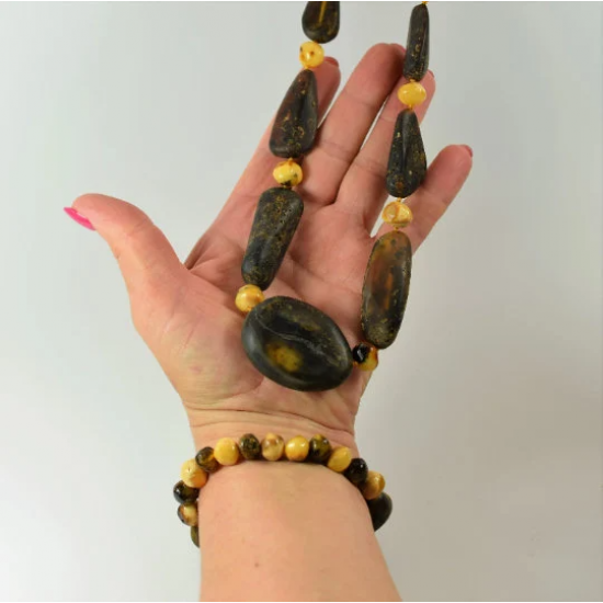 Adult Amber Necklace and Bracelet, genuine Baltic Amber Set/ Gift for Mom