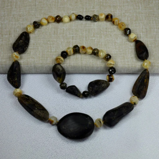 Adult Amber Necklace and Bracelet, genuine Baltic Amber Set/ Gift for Mom