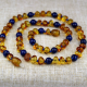 Honey color amber necklace with Lapis lazuli Round Beads Gemstone