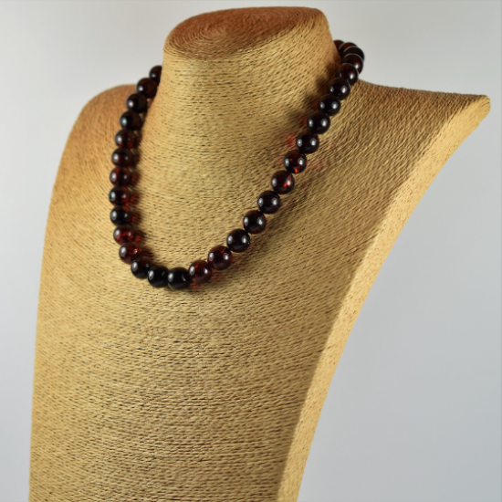 Amber necklace made of round dark cherry color amber beads / Gift for Men