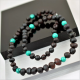 Amber necklace from Black raw amber and green turquoise beads 