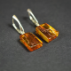 Cognac colored square earrings of Amber With Silver 925 Clip-on