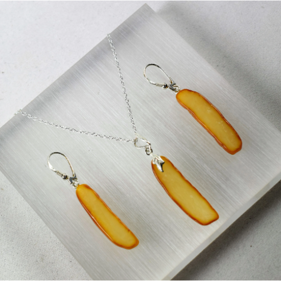 Amber Earrings and Amber Pendant made cut from one piece of amber