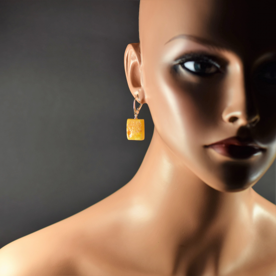 Amber Earrings  Made Cut From One Piece of Amber With Silver 925 Clip-on