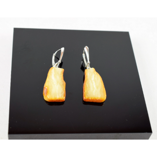 Amber Earrings  Made Cut From One Piece of Amber With Silver 925 Clip-on
