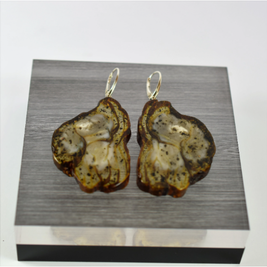 Amber Earrings  made cut from one piece of amber with silver 925 Clip-on