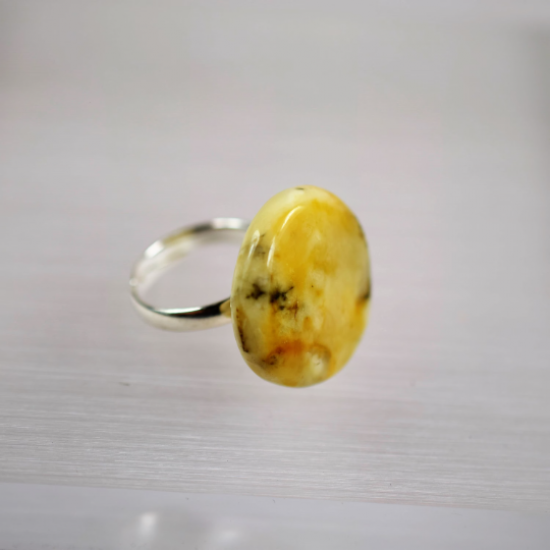 Unique Baltic Amber Sterling Silver Ring, statement ring made of butterscotch Baltic amber