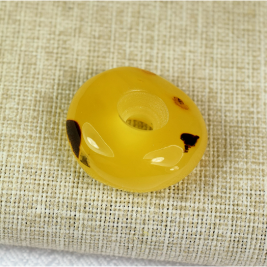 Amber donut pendant with leather strap, amber amulet, amber medallion