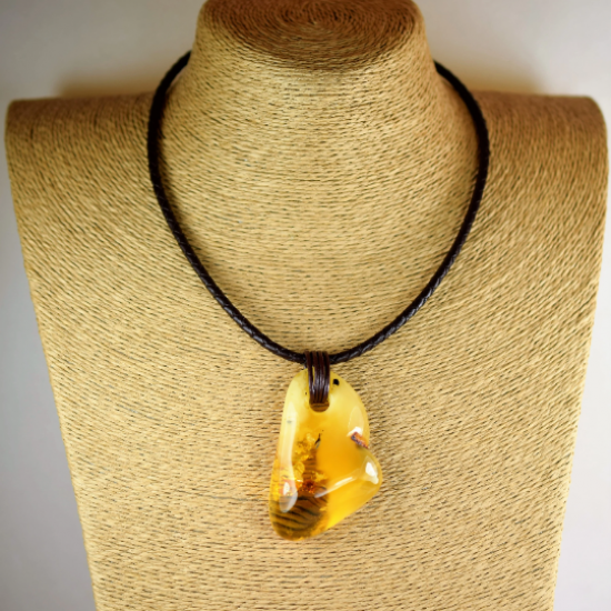 Amber Pendant with Leather Strap