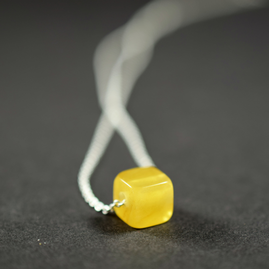 Amber square pendant with sterling silver element and chain