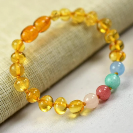 Baltic amber baby bracelet with stones