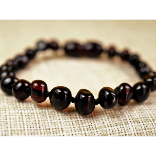 Baby teething bracelet with Dark Cherry color amber
