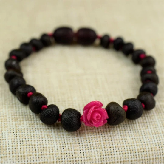 Baby teething bracelet with Rose Flower