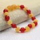 Baby Raw Amber Bracelet With Red Ruby Round  Bead