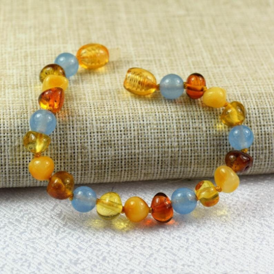Baltic Amber Baby Bracelet With Aquamarine Beads