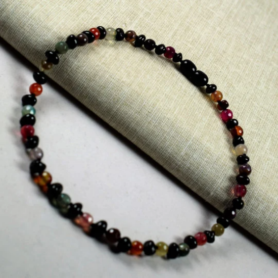 Baby amber necklace with Tourmaline beads