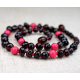 Dark cherry amber baby necklace with pink turquoise beads