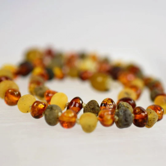 Amber necklace for children with polished and raw amber, natural amber every second colors