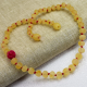 Raw  Amber Baby necklace with Raw Amber lemon color and Rose Flowers