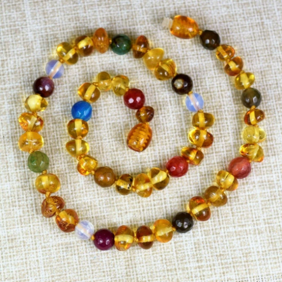 Baby and Mom amber necklace with with stones