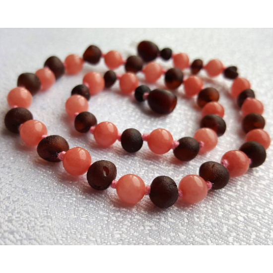 Wholesale Baby Amber Necklaces With Pink Morganite Beads