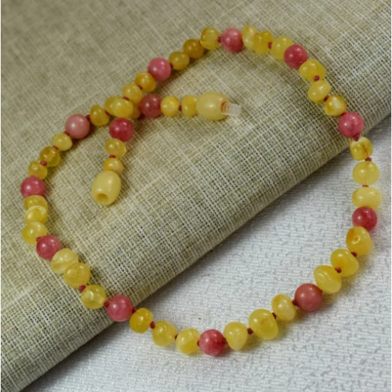 Wholesale Baby Amber necklace With Pink Morganite Beads