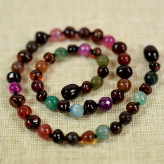 Wholesale Baby Amber necklace With Tourmaline Agate beads