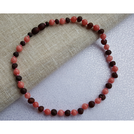 Wholesale Baby Amber Necklaces With Pink Morganite Beads