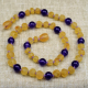 Wholesale Children Honey Color Raw Amber Necklaces With Amethyst Round Beads