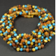 Wholesale Baby Multi Color Raw Amber Necklaces With Turquoise beads