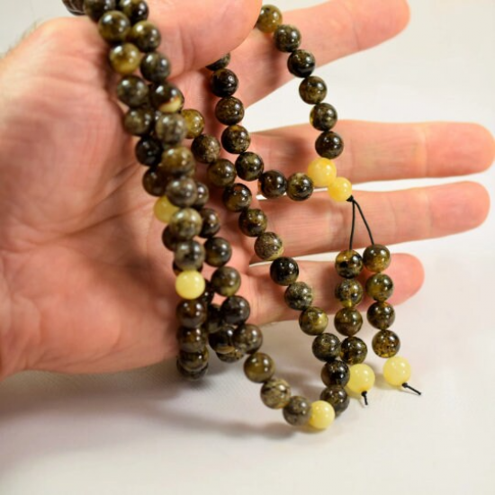  Baltic Amber Buddhist Mala rosary prayer, Green color rosary